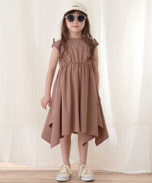 Lycee mine（リセマイン）の「コットンふりふり変形ワンピース（シャツワンピース・キッズ・ブラック/ライトベージュ/モカ/ピンク/ライム・100cm/110cm/120cm/130cm/140cm/150cm）」の17枚目の写真