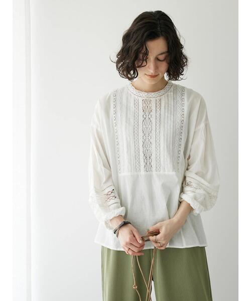 CRAFT STANDARD BOUTIQUE（クラフトスタンダードブティック）の「インドコットン レース使イブラウス（シャツ/ブラウス・レディース・チャコールグレー/ホワイト/イエロー・FREE）」の4枚目の写真