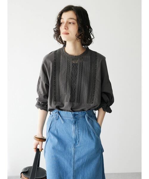 CRAFT STANDARD BOUTIQUE（クラフトスタンダードブティック）の「インドコットン レース使イブラウス（シャツ/ブラウス・レディース・チャコールグレー/ホワイト/イエロー・FREE）」の16枚目の写真