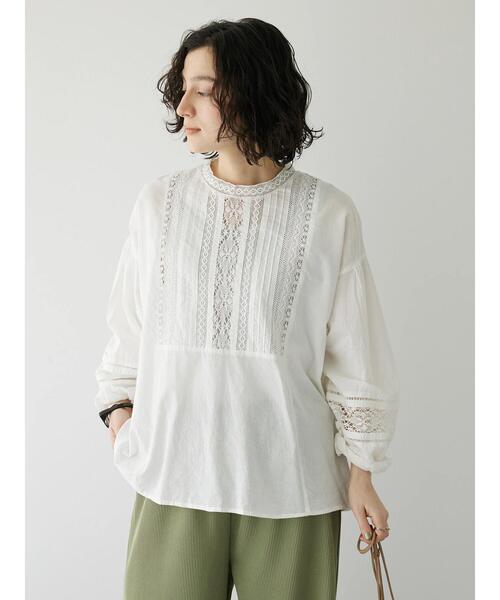 CRAFT STANDARD BOUTIQUE（クラフトスタンダードブティック）の「インドコットン レース使イブラウス（シャツ/ブラウス・レディース・チャコールグレー/ホワイト/イエロー・FREE）」の5枚目の写真