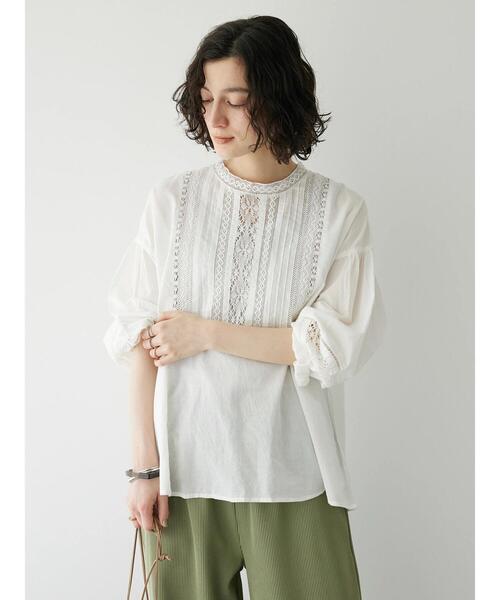 CRAFT STANDARD BOUTIQUE（クラフトスタンダードブティック）の「インドコットン レース使イブラウス（シャツ/ブラウス・レディース・チャコールグレー/ホワイト/イエロー・FREE）」の6枚目の写真