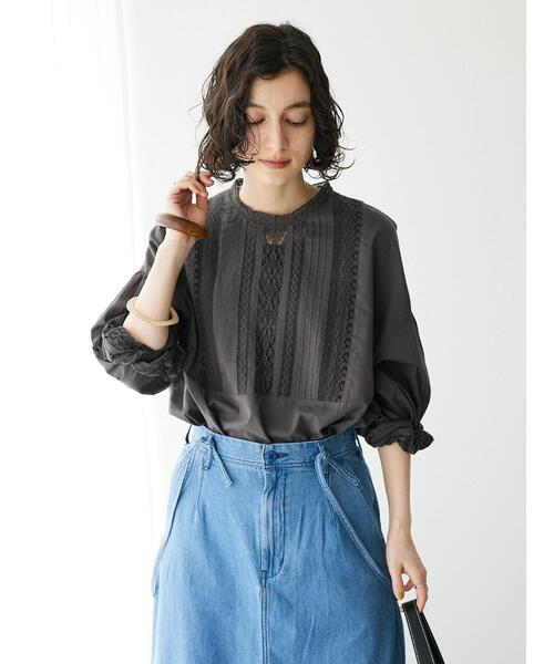 CRAFT STANDARD BOUTIQUE（クラフトスタンダードブティック）の「インドコットン レース使イブラウス（シャツ/ブラウス・レディース・チャコールグレー/ホワイト/イエロー・FREE）」の17枚目の写真