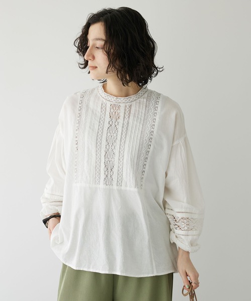 CRAFT STANDARD BOUTIQUE（クラフトスタンダードブティック）の「インドコットン レース使イブラウス（シャツ/ブラウス・レディース・チャコールグレー/ホワイト/イエロー・FREE）」の2枚目の写真