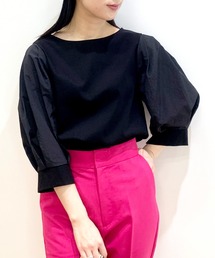 OPAQUE.CLIP | シルク調コットン 異素材切替えパフスリーブカットソー【洗濯機洗い可】(Tシャツ/カットソー)