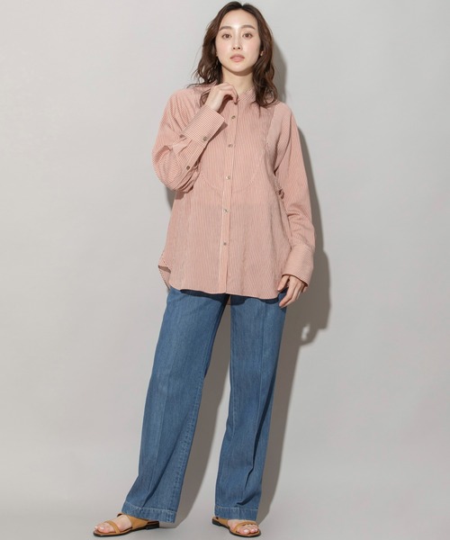 Munich（ミューニック）の「レーヨンナイロンリネンストライプバンドカラーシャツ（シャツ/ブラウス・レディース・グレー/ネイビー/レッド・FREE）」の16枚目の写真