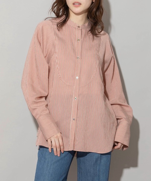 Munich（ミューニック）の「レーヨンナイロンリネンストライプバンドカラーシャツ（シャツ/ブラウス・レディース・グレー/ネイビー/レッド・FREE）」の19枚目の写真