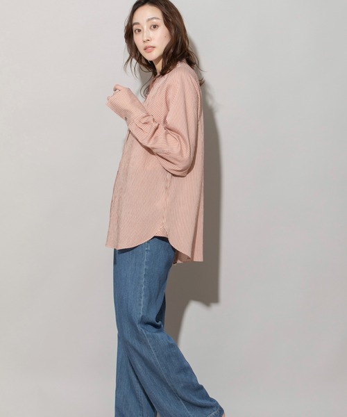 Munich（ミューニック）の「レーヨンナイロンリネンストライプバンドカラーシャツ（シャツ/ブラウス・レディース・グレー/ネイビー/レッド・FREE）」の17枚目の写真