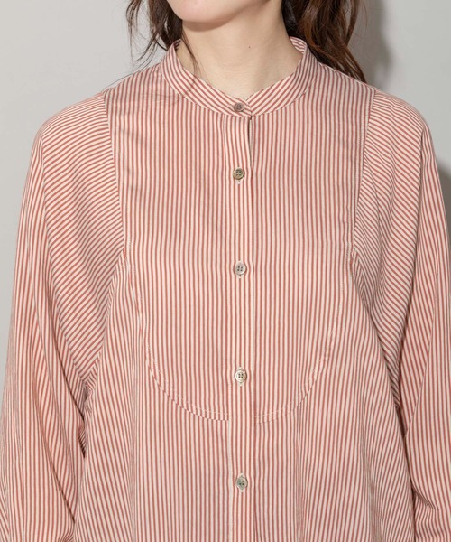 Munich（ミューニック）の「レーヨンナイロンリネンストライプバンドカラーシャツ（シャツ/ブラウス・レディース・グレー/ネイビー/レッド・FREE）」の21枚目の写真