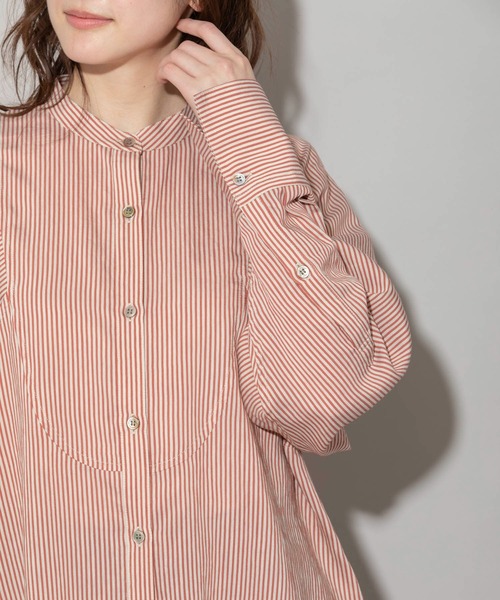 Munich（ミューニック）の「レーヨンナイロンリネンストライプバンドカラーシャツ（シャツ/ブラウス・レディース・グレー/ネイビー/レッド・FREE）」の22枚目の写真