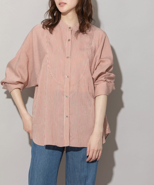 Munich（ミューニック）の「レーヨンナイロンリネンストライプバンドカラーシャツ（シャツ/ブラウス・レディース・グレー/ネイビー/レッド・FREE）」の13枚目の写真