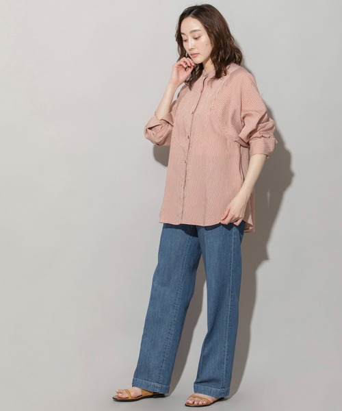 Munich（ミューニック）の「レーヨンナイロンリネンストライプバンドカラーシャツ（シャツ/ブラウス・レディース・グレー/ネイビー/レッド・FREE）」の11枚目の写真