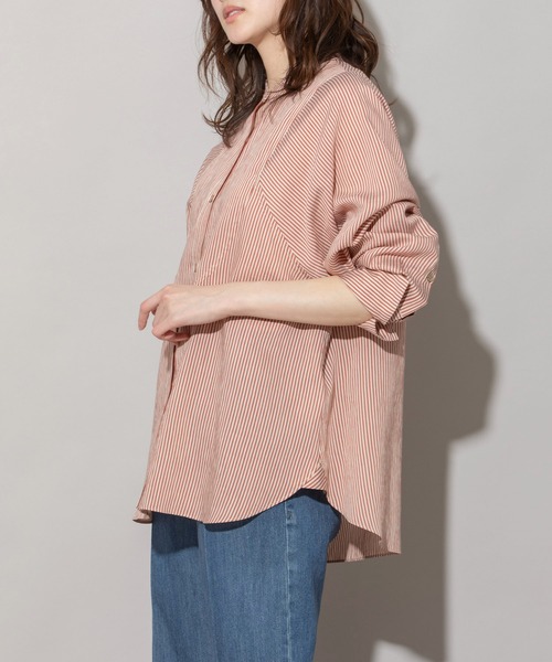 Munich（ミューニック）の「レーヨンナイロンリネンストライプバンドカラーシャツ（シャツ/ブラウス・レディース・グレー/ネイビー/レッド・FREE）」の14枚目の写真