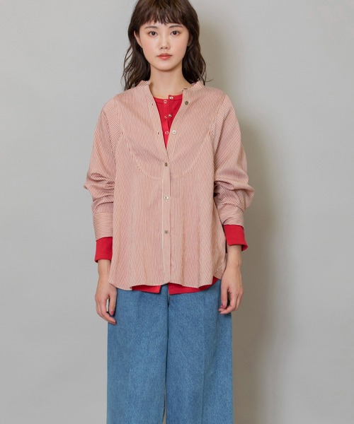 Munich（ミューニック）の「レーヨンナイロンリネンストライプバンドカラーシャツ（シャツ/ブラウス・レディース・グレー/ネイビー/レッド・FREE）」の7枚目の写真