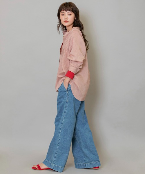 Munich（ミューニック）の「レーヨンナイロンリネンストライプバンドカラーシャツ（シャツ/ブラウス・レディース・グレー/ネイビー/レッド・FREE）」の5枚目の写真