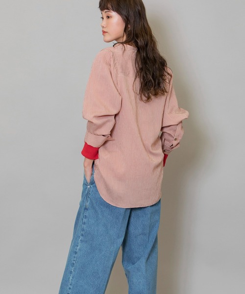 Munich（ミューニック）の「レーヨンナイロンリネンストライプバンドカラーシャツ（シャツ/ブラウス・レディース・グレー/ネイビー/レッド・FREE）」の8枚目の写真