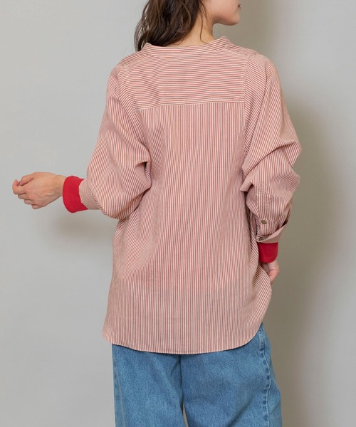 Munich（ミューニック）の「レーヨンナイロンリネンストライプバンドカラーシャツ（シャツ/ブラウス・レディース・グレー/ネイビー/レッド・FREE）」の10枚目の写真