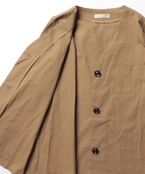 Q（キュー）の「ノーカラージャケット（ノーカラージャケット・レディース・キャメル/アイボリー・MEDIUM）」の10枚目の写真