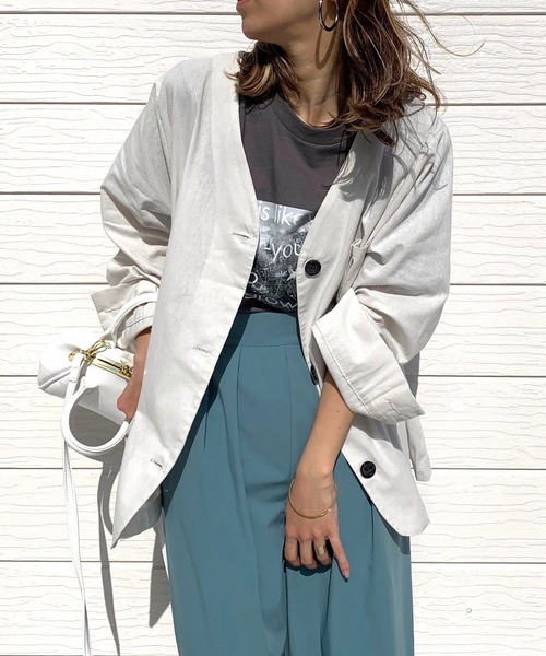 Q（キュー）の「ノーカラージャケット（ノーカラージャケット・レディース・キャメル/アイボリー・MEDIUM）」の2枚目の写真