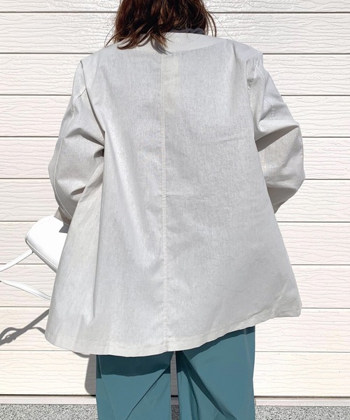 Q（キュー）の「ノーカラージャケット（ノーカラージャケット・レディース・キャメル/アイボリー・MEDIUM）」の4枚目の写真