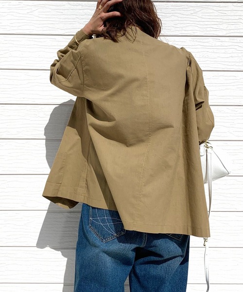 Q（キュー）の「ノーカラージャケット（ノーカラージャケット・レディース・キャメル/アイボリー・MEDIUM）」の6枚目の写真