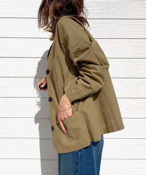 Q（キュー）の「ノーカラージャケット（ノーカラージャケット・レディース・キャメル/アイボリー・MEDIUM）」の5枚目の写真