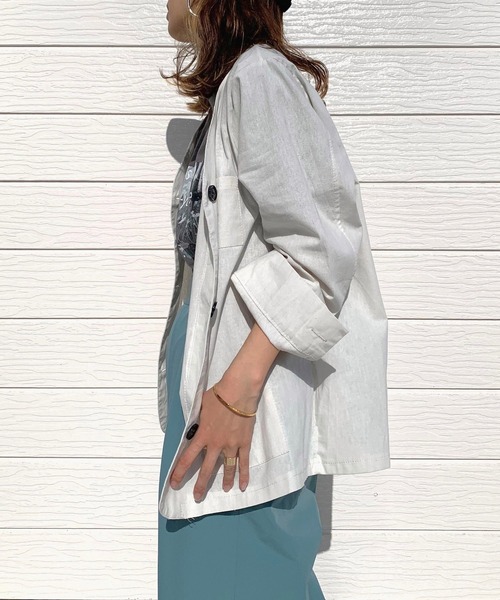 Q（キュー）の「ノーカラージャケット（ノーカラージャケット・レディース・キャメル/アイボリー・MEDIUM）」の3枚目の写真