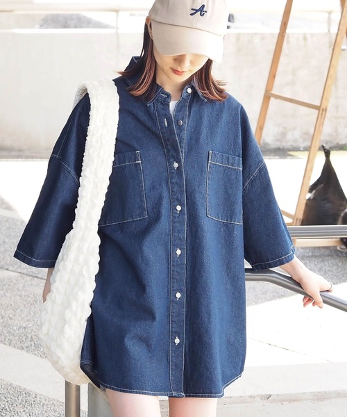 tiptop(ティップトップ)の「デニム半袖BIGシャツ(シャツ/ブラウス・レディース・ブラック/ネイビー/サックスブルー・FREE)」の10枚目の写真