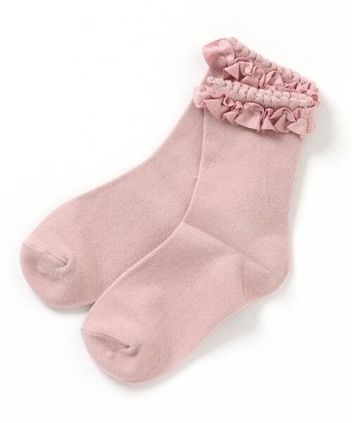 apres les cours（アプレレクール）の「スエードフリルソックス（ソックス/靴下・キッズ・アイボリー/サックスブルー/ピンク/ベージュ・12/15 /18/21）」の4枚目の写真