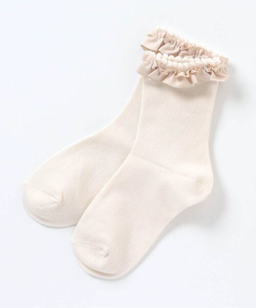 apres les cours（アプレレクール）の「スエードフリルソックス（ソックス/靴下・キッズ・アイボリー/サックスブルー/ピンク/ベージュ・12/15 /18/21）」の2枚目の写真
