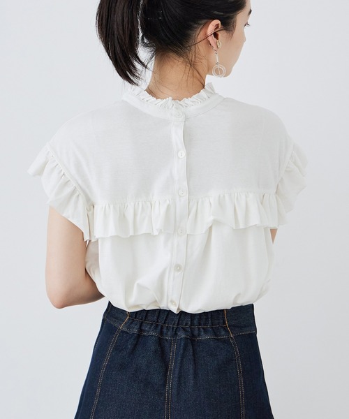 Fashion Letter(ファッションレター)の「大きいサイズ 2way フリルブラウス風Tシャツ(Tシャツ/カットソー・レディース・ピンク系その他/ブラック/カーキ/ホワイト/ベージュ・M~L/LL~3L/4L~5L)」の12枚目の写真
