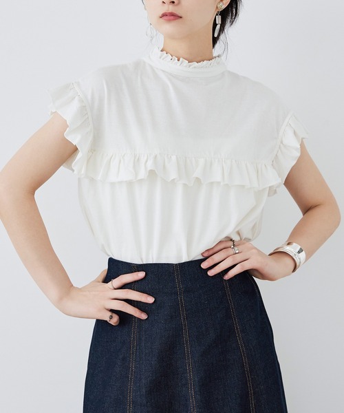 Fashion Letter(ファッションレター)の「大きいサイズ 2way フリルブラウス風Tシャツ(Tシャツ/カットソー・レディース・ピンク系その他/ブラック/カーキ/ホワイト/ベージュ・M~L/LL~3L/4L~5L)」の15枚目の写真