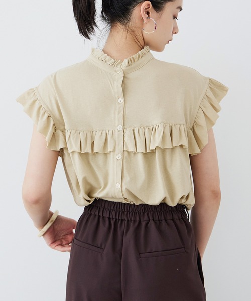 Fashion Letter(ファッションレター)の「大きいサイズ 2way フリルブラウス風Tシャツ(Tシャツ/カットソー・レディース・ピンク系その他/ブラック/カーキ/ホワイト/ベージュ・M~L/LL~3L/4L~5L)」の19枚目の写真