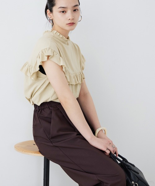 Fashion Letter(ファッションレター)の「大きいサイズ 2way フリルブラウス風Tシャツ(Tシャツ/カットソー・レディース・ピンク系その他/ブラック/カーキ/ホワイト/ベージュ・M~L/LL~3L/4L~5L)」の20枚目の写真