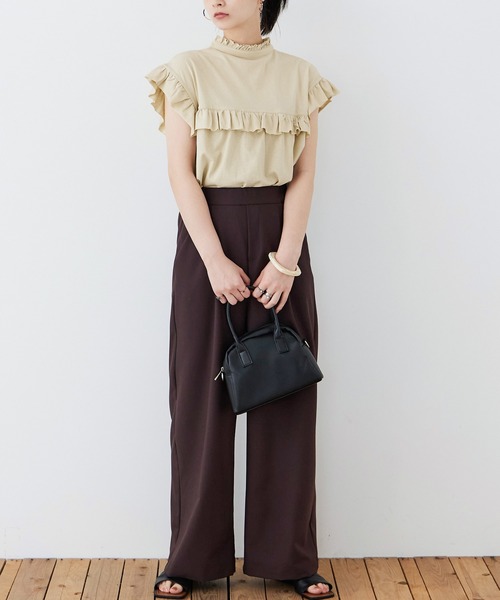 Fashion Letter(ファッションレター)の「大きいサイズ 2way フリルブラウス風Tシャツ(Tシャツ/カットソー・レディース・ピンク系その他/ブラック/カーキ/ホワイト/ベージュ・M~L/LL~3L/4L~5L)」の21枚目の写真