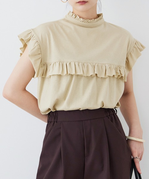 Fashion Letter(ファッションレター)の「大きいサイズ 2way フリルブラウス風Tシャツ(Tシャツ/カットソー・レディース・ピンク系その他/ブラック/カーキ/ホワイト/ベージュ・M~L/LL~3L/4L~5L)」の22枚目の写真