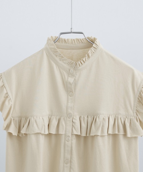 Fashion Letter(ファッションレター)の「大きいサイズ 2way フリルブラウス風Tシャツ(Tシャツ/カットソー・レディース・ピンク系その他/ブラック/カーキ/ホワイト/ベージュ・M~L/LL~3L/4L~5L)」の8枚目の写真