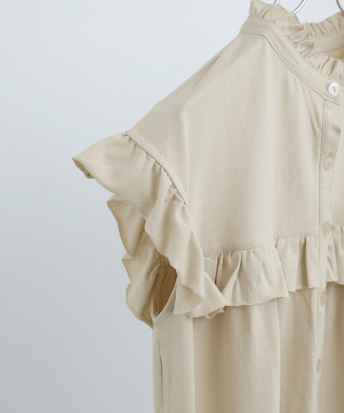 Fashion Letter(ファッションレター)の「大きいサイズ 2way フリルブラウス風Tシャツ(Tシャツ/カットソー・レディース・ピンク系その他/ブラック/カーキ/ホワイト/ベージュ・M~L/LL~3L/4L~5L)」の9枚目の写真