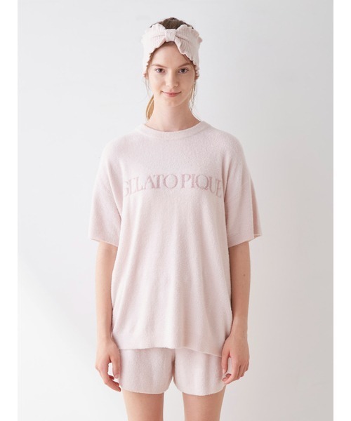 ジェラートピケ　ルームウェア スムーズィーロゴジャガードプルオーバー　ピンク ジェラートピケ ルームウェア スムーズィーロゴジャガードプルオーバー