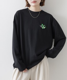 ゆったり 着やすい モード フラワー ハート ロゴ刺繍 ロンT