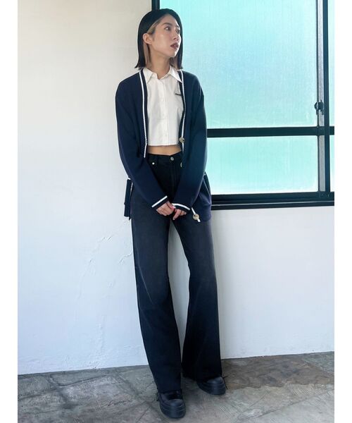 EMODA（エモダ）の「エンブレムラインニットカーディガン（カーディガン/ボレロ・レディース・ネイビー/グレー/ブラック・FREE）」の7枚目の写真