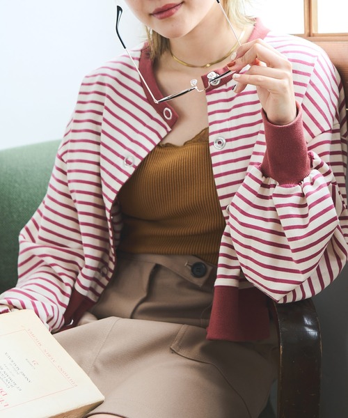 Crisp（クリスプ）の「ショートボーダーカーディガン（カーディガン/ボレロ・レディース・ネイビー/イエロー/パープル・FREE）」の3枚目の写真