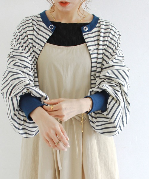 Crisp（クリスプ）の「ショートボーダーカーディガン（カーディガン/ボレロ・レディース・ネイビー/イエロー/パープル・FREE）」の4枚目の写真