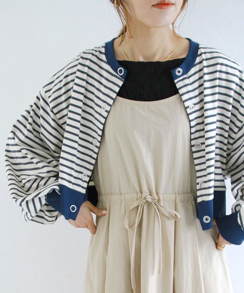 Crisp（クリスプ）の「ショートボーダーカーディガン（カーディガン/ボレロ・レディース・ネイビー/イエロー/パープル・FREE）」の5枚目の写真