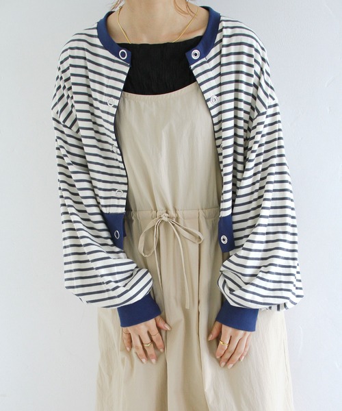 Crisp（クリスプ）の「ショートボーダーカーディガン（カーディガン/ボレロ・レディース・ネイビー/イエロー/パープル・FREE）」の8枚目の写真