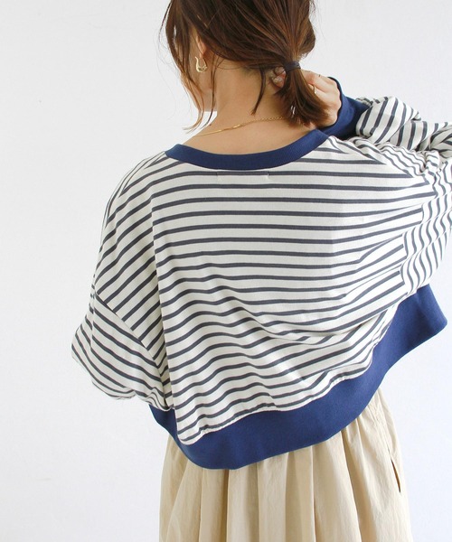 Crisp（クリスプ）の「ショートボーダーカーディガン（カーディガン/ボレロ・レディース・ネイビー/イエロー/パープル・FREE）」の9枚目の写真