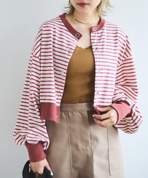 Crisp（クリスプ）の「ショートボーダーカーディガン（カーディガン/ボレロ・レディース・ネイビー/イエロー/パープル・FREE）」の14枚目の写真