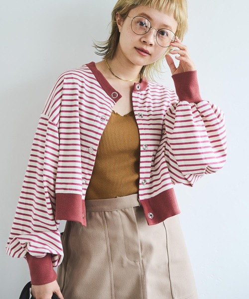 Crisp（クリスプ）の「ショートボーダーカーディガン（カーディガン/ボレロ・レディース・ネイビー/イエロー/パープル・FREE）」の15枚目の写真