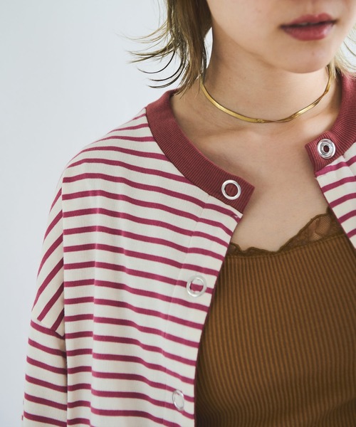 Crisp（クリスプ）の「ショートボーダーカーディガン（カーディガン/ボレロ・レディース・ネイビー/イエロー/パープル・FREE）」の17枚目の写真