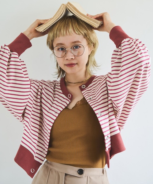 Crisp（クリスプ）の「ショートボーダーカーディガン（カーディガン/ボレロ・レディース・ネイビー/イエロー/パープル・FREE）」の19枚目の写真