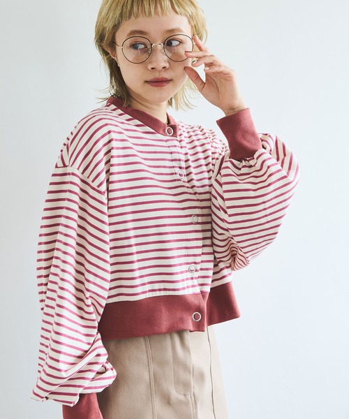 Crisp（クリスプ）の「ショートボーダーカーディガン（カーディガン/ボレロ・レディース・ネイビー/イエロー/パープル・FREE）」の21枚目の写真